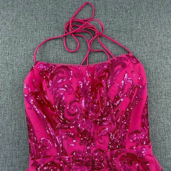 Pink Sequin Mini Dress Tie Open Back Cocktail, Party, Prom Size 2 Small Zipper - Picture 4 of 14